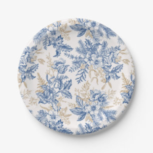 Blue Winter Vintage Flower Pattern Paper Plate
