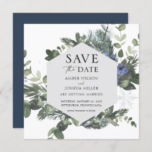 Blue Winter Wedding Save the Date Invitation