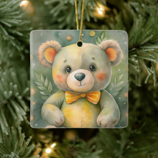 Blue Winter with Deers Ceramic Ornament