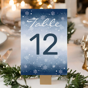 Blue Winter Wonderland Christmas Wedding  Table Number