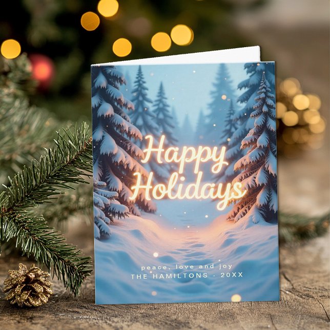 Blue Winter Wonderland Happy Holidays Card (Happy Holidays Personalized Greeting Card)