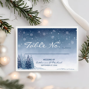 Blue Winter Wonderland Pine Christmas Wedding  Place Card
