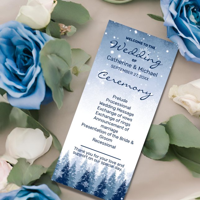 Blue Winter Wonderland Pine Christmas Wedding Programme (Creator Uploaded)