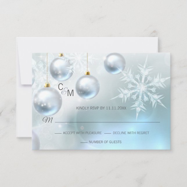 Blue Winter Wonderland Snow Scene RSVP Wedding Card (Front)