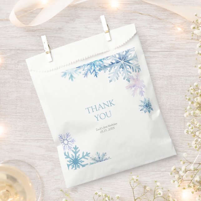 Blue Winter Wonderland Snowflake First Birthday Favour Bags (Clipped)