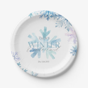 Blue Winter Wonderland Snowflake First Birthday  Paper Plate