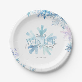 Blue Winter Wonderland Snowflake First Birthday  Paper Plate