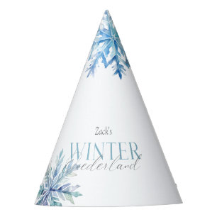 Blue Winter Wonderland Snowflake First Birthday  Party Hat