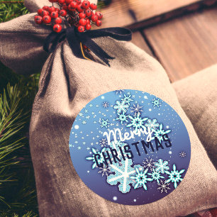 Blue Winter Wonderland Snowflake Merry Christmas Classic Round Sticker