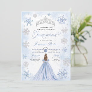 Blue Winter Wonderland Snowflake Quinceanera Invitation