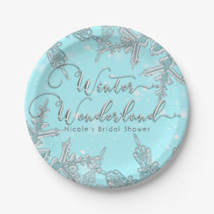 Blue Winter Wonderland Snowflakes Wedding Paper Plate