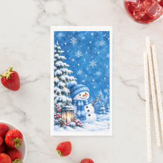 Blue Winter Wonderland Snowman Snow Paper Napkin