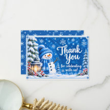 Blue Winter Wonderland Snowman Thank You Card