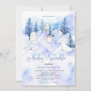 Blue Winter Woodland Arctic Animals Baby Sprinkle Invitation