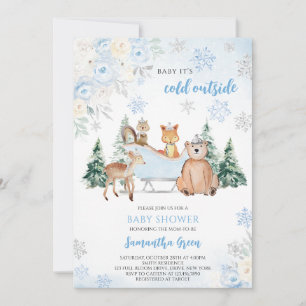 Blue Winter Woodland Baby Shower Invitation