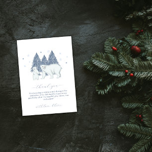 Blue Winter Woodland Polar Bear Baby Shower Thank You Card
