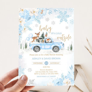 Blue Winter Woodland Truck Baby Shower  Invitation