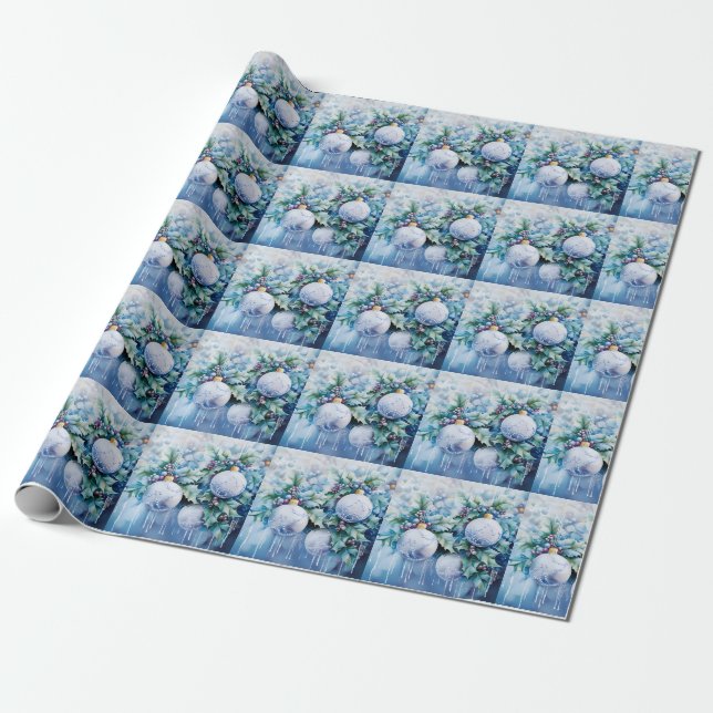 Blue Winter Wrapping Paper (Unrolled)