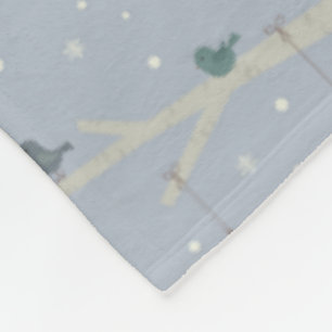 Blue Winter Xmas Birds on Tree Branch Fleece Blanket