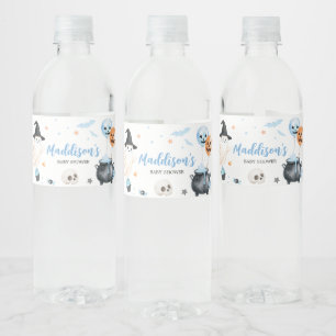 Blue Witch Ghost Little Boo Baby Shower Water Bottle Label