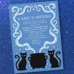 Blue Witchy Baby is Brewing Boy Baby Shower Invitation