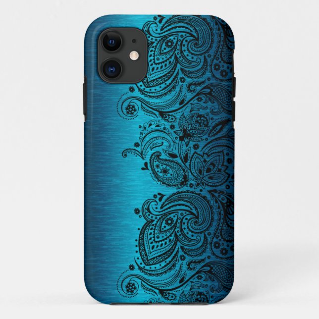 Blue With Black Paisley Lace Case-Mate iPhone Case (Back)