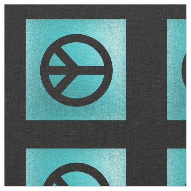Blue With Black Peace Sign Fabric (Close Up)