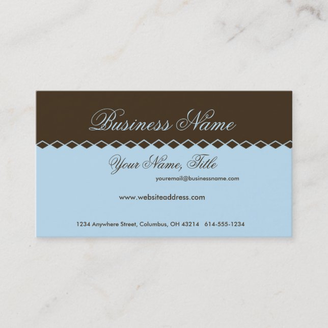 Blue with Brown Diamond Topper Business Cards (Front)