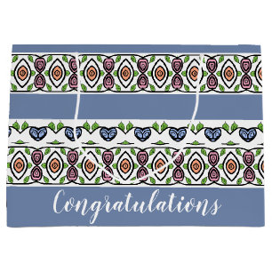Blue With Colourful Pattern Large Gift Bag