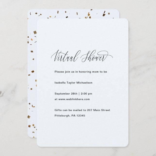 Blue with Faux Gold Boy Confetti Virtual Shower Invitation (Front/Back)