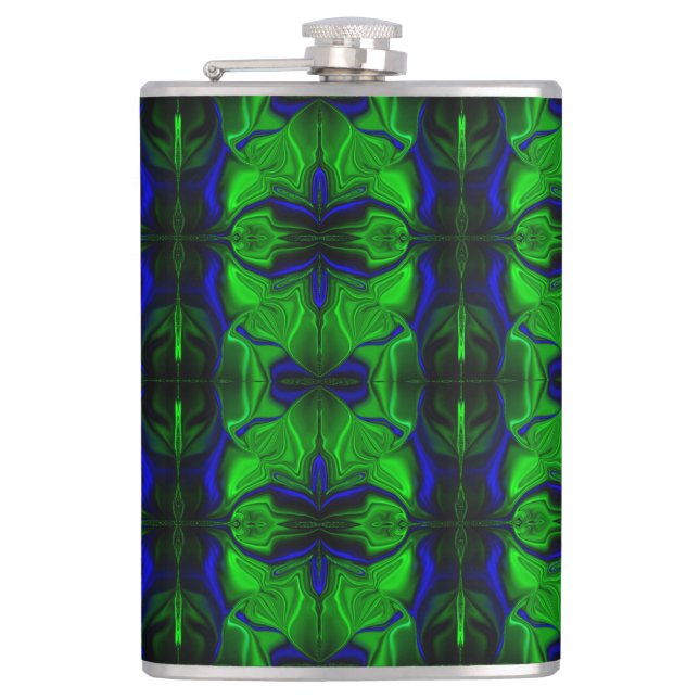Blue with 'floating' intertwined strokes hip flask (Front)