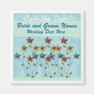 Blue with Flowers Save the Date Magnet