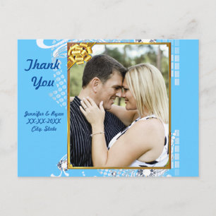 Blue with Frame Diamonds Couple Thank You Postcard