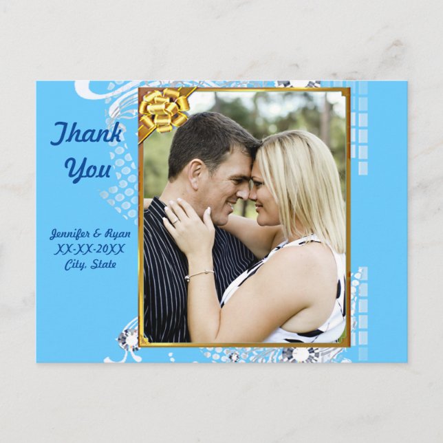 Blue with Frame Diamonds Couple Thank You Postcard (Front)