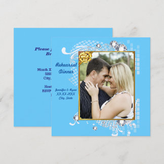 Blue with Frame Diamonds Rehearsal Dinner Invite