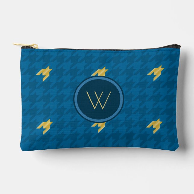 Blue with Gold Accent Houndstooth Accessory Pouch (Front)
