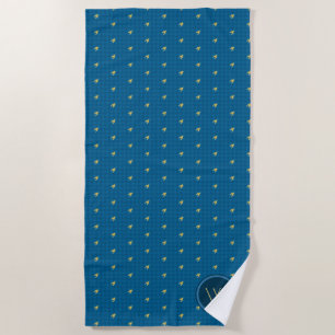 Blue with Gold Accent Houndstooth Beach Towel