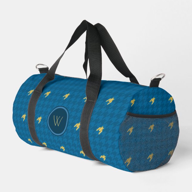 Blue with Gold Accent Houndstooth Duffle Bag (Right Corner)