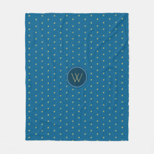 Blue with Gold Accent Houndstooth Fleece Blanket