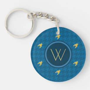Blue with Gold Accent Houndstooth Keychain
