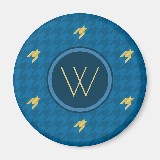 Blue with Gold Accent Houndstooth Magnet (Front)