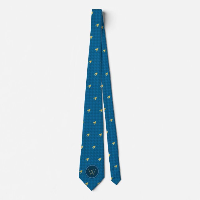 Blue with Gold Accent Houndstooth Men's Neck Tie (Front)