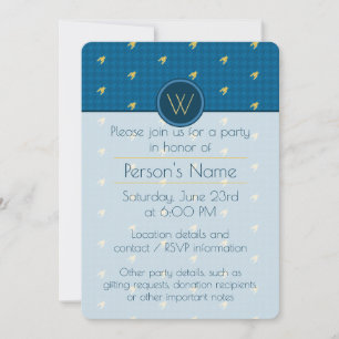 Blue with Gold Accent Houndstooth Party Invitation