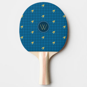 Blue with Gold Accent Houndstooth Ping Pong Paddle