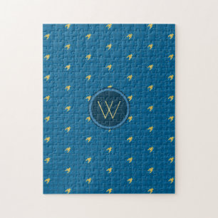 Blue with Gold Accent Houndstooth Puzzle