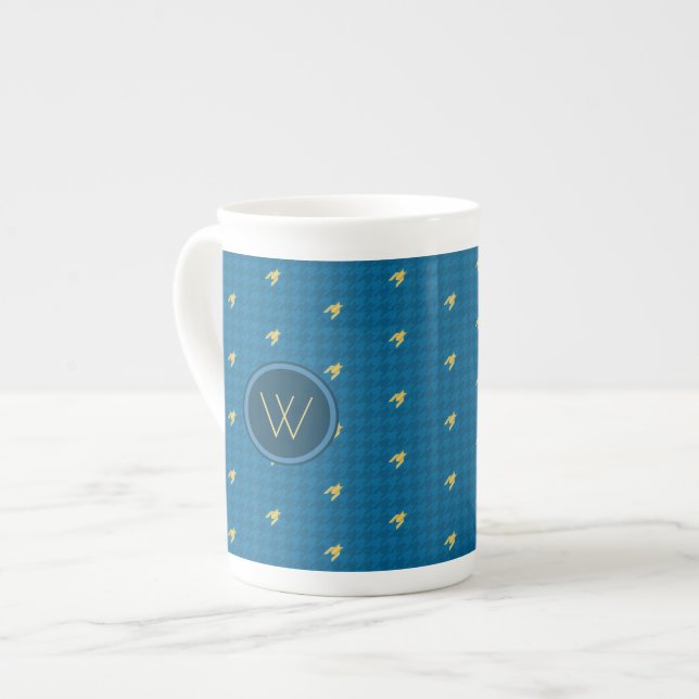 Blue with Gold Accent Houndstooth Speciality Mug (Front Left)