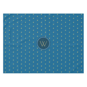 Blue with Gold Accent Houndstooth Tablecloth