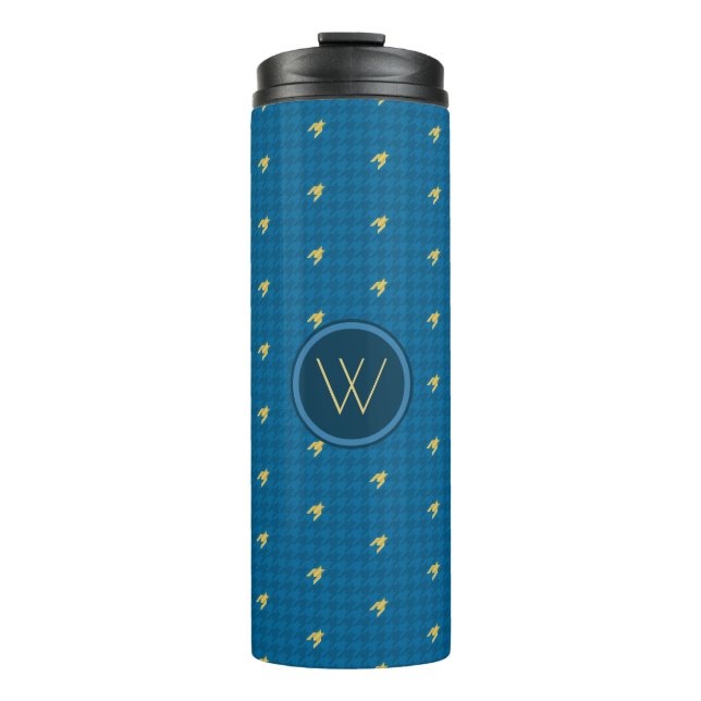 Blue with Gold Accent Houndstooth Thermal Tumbler (Front)