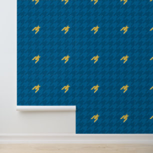 Blue with Gold Accent Houndstooth Wallpaper
