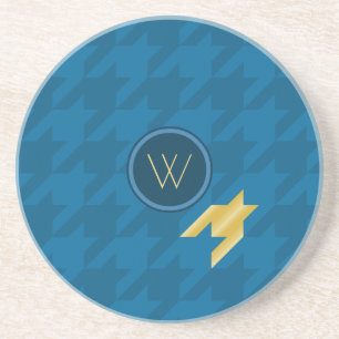 Blue with Gold Houndstooth Sandstone Coaster